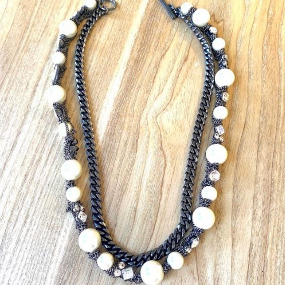 Metal, Pearl & Stone Necklace